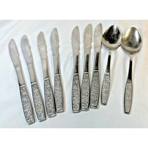 9 Pieces Vintage Custom Craft Stainless Steel Flatware CUS10 Roses JAPAN  #S2